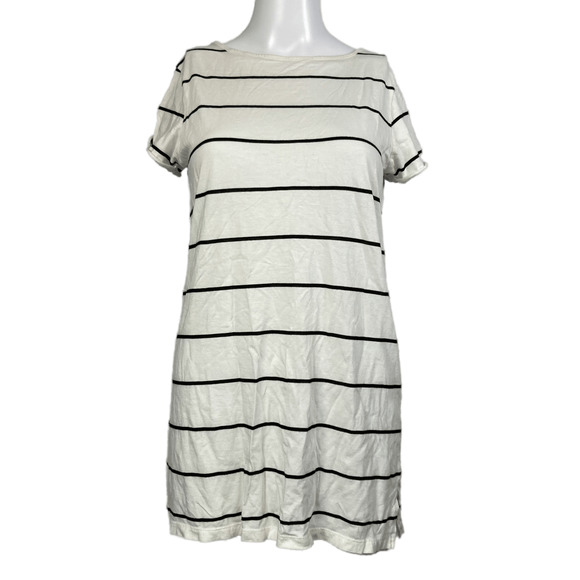 Billabong Dress Womens Sz S White Striped Knit‎ T-shirt Mini Cutout Back - Picture 1 of 9